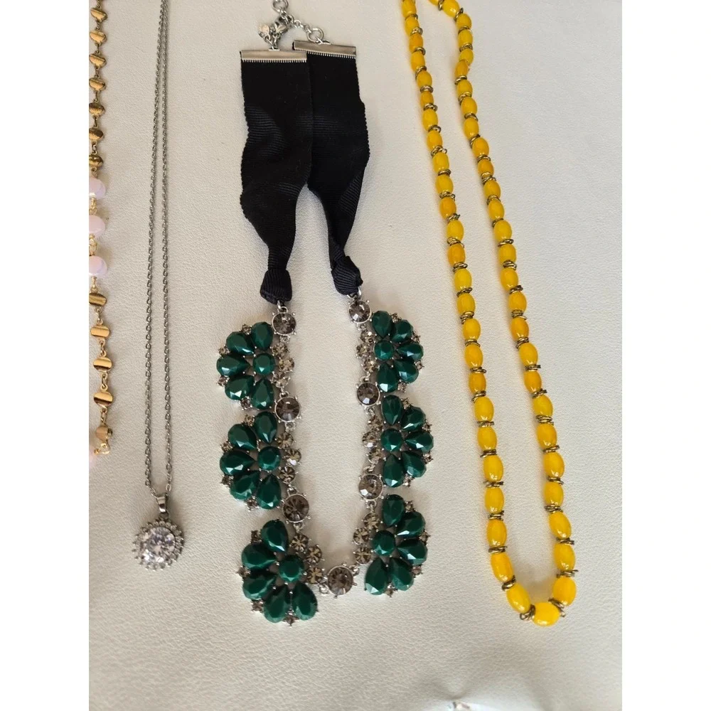 Vintage Jewelry Lot Visible Mix Necklaces Earrings‎ Rings + Glass Trinket Jar